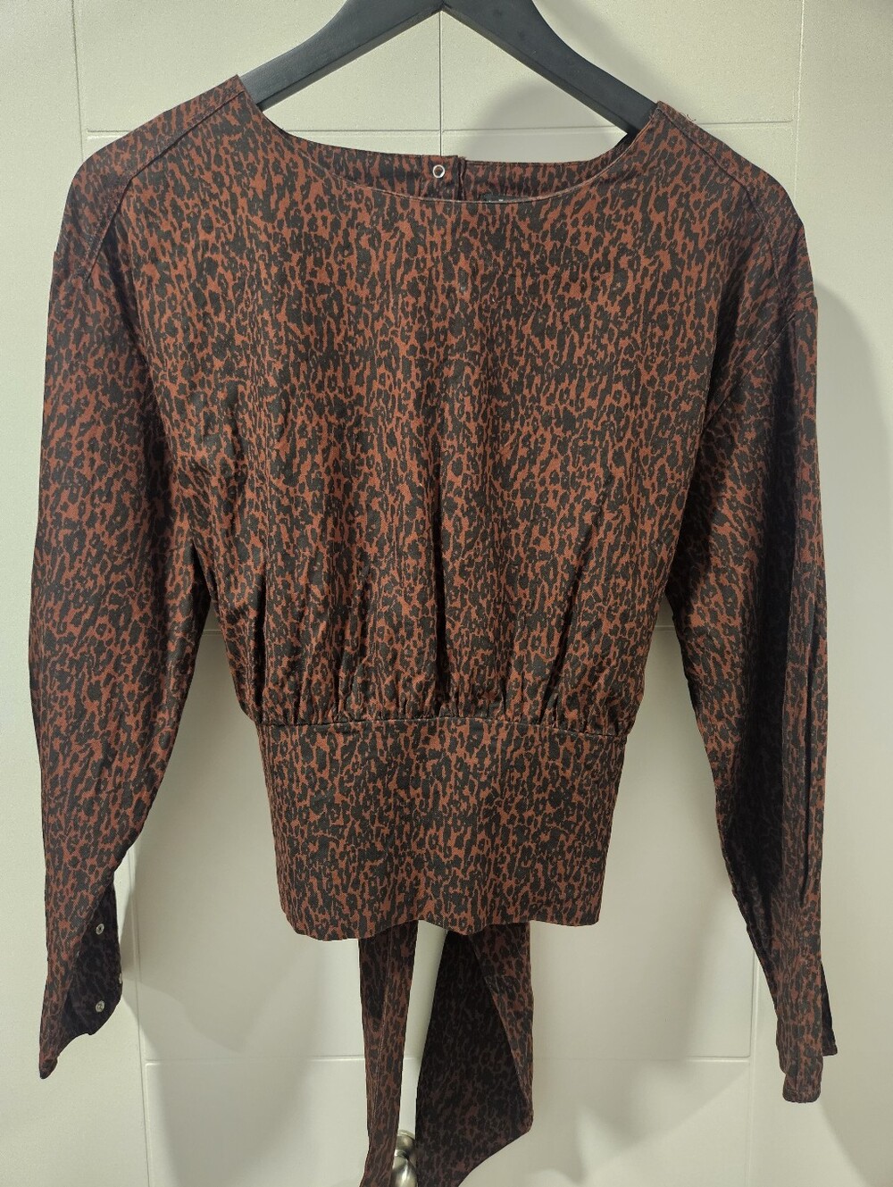 Simons Icône Burgundy & Black Print Long Sleeve Blouse Size Medium